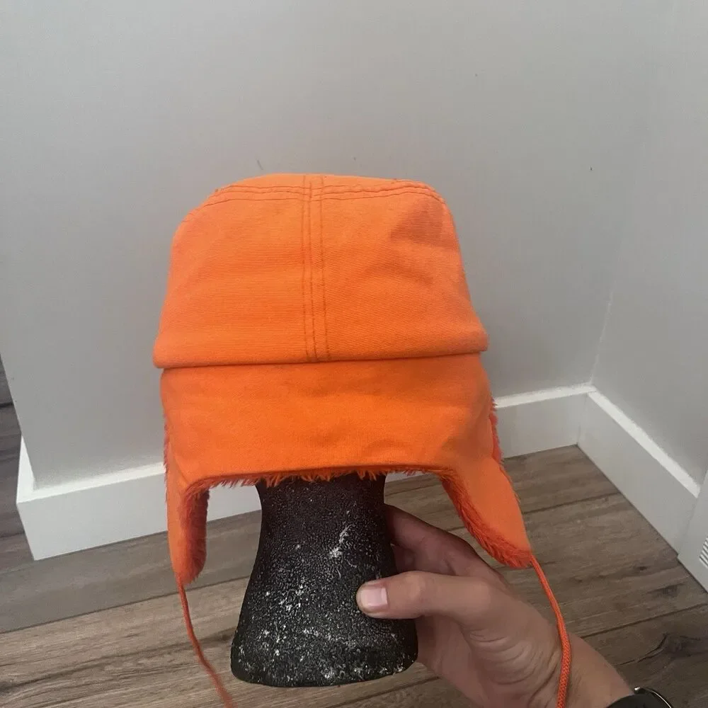 Vintage Whitewater Outdoors Orange Hunting Hat Trapper Cap Ear Flaps USA Made